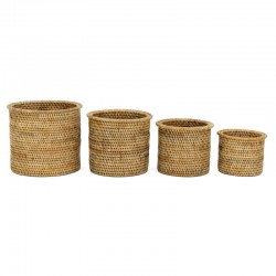 Série de 4 potes de rattan natural cache | Cestas de plantas trançadas para varanda coberta e coberta