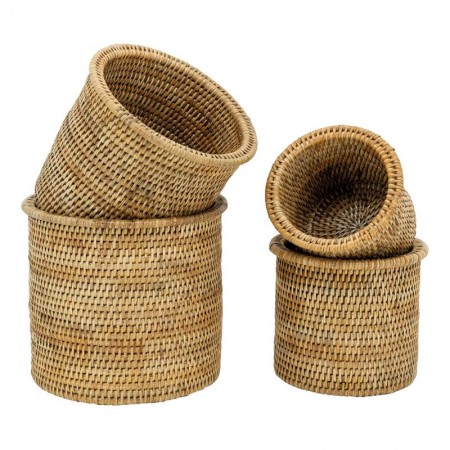 Serie de 4 ollas de ratán natural caché | Cestas de plantas trenzadas para balcón cubierto y cubierto