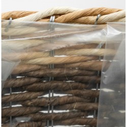 Serie van 3 bananen- en touwpot-cache met houten voeten | Gevoerd plastic voor indoor plant