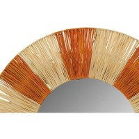 Naturlig och orange flätad pappersrunda väggspegel | Artisanal och färgstark väggdekoration Ø55 cm