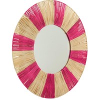 Espelho de parede redonda de papel natural e cor de rosa | Decoração de parede artesanal boêmio ø55 cm