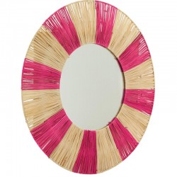 Natural Paper Round Wall Speil og Pink Tonet | Bohemian Artisanal Wall Decoration Ø55 cm