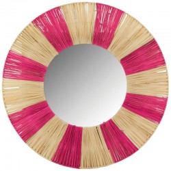 Naturpapper rundväggspegel och rosa tonad | Bohemian Artisanal väggdekoration Ø55 cm