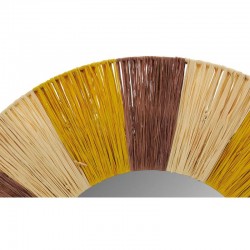 Natural, yellow and brown wall-mounted wall mirror | Fashionable sun deco chic Ø55 cm