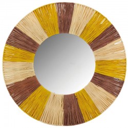 Natürlicher, gelber und brauner Wandspiegel | Modische Sonne Deco Chic Ø55 cm