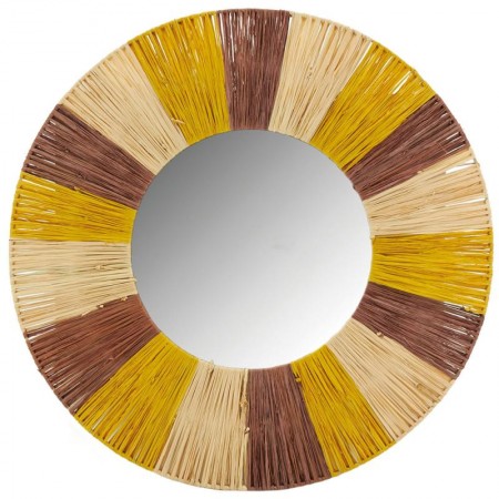 Specchio a muro naturale, giallo e marrone a muro | Fashionable Sun DECO CHIC Ø55 cm