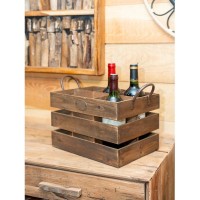 Bottled wooden crate agent 6 compartments | Vintage wine locker with metal handles