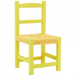 Sedia giallo in legno Paulownia con sedile in cotone | Piccola sedia luminosa e solida