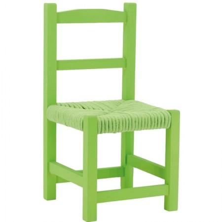 Silla de madera de madera verde paulownia con asiento de algodón | Pequeña silla retro para la habitación de los niños