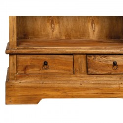 Finitura anticata in legno in mogano naturale | Biblioteca 3 livelli e 2 cassetti per soggiorno