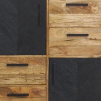 Natural and Black Massif Manguer Wooden Dresser | Low buffet 4 drawers and 2 doors two-tone style