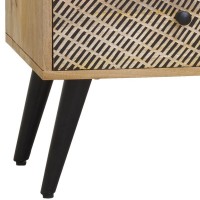 Kommode 3 Gravierte Mango-Schubladen mit schwarzen Metallfüßen | Chic ethnischer Lagerschrank für Wohnzimmer