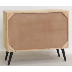 Kommode 3 Gravierte Mango-Schubladen mit schwarzen Metallfüßen | Chic ethnischer Lagerschrank für Wohnzimmer