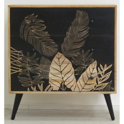 Commode en Bois de Manguier Massif Motif Pétale | Meuble de Rangement 3 Tiroirs Sculpté Chic