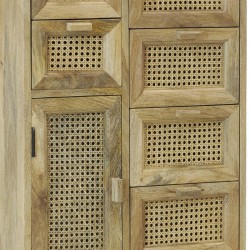 Mango og Rattan Wooden kommode | Oppbevaringsbuffé 7 skuffer og 1 dør | Canning Room Cabinet