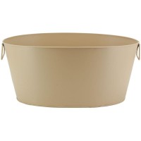 Matt Beige Metal Basin med handtag | Isbricka och mångsidig trädgårdsbehållare