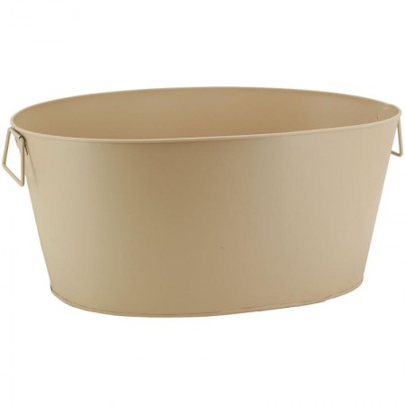 Bassine en Métal Beige Mat avec Anses | Bac à Glaçons Vintage et Récipient de Jardinage Polyvalent