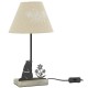 Lampe à Poser en Paulownia et Métal Motif Marmotte | Abat-Jour Coton Edelweiss Brodé Douille E27