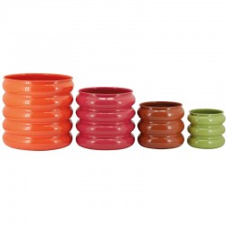 Série de 4 Cache-Pots en Métal Laqué Coloré | Orange, Rose, Brun et Vert pour Plantes d'Intérieur