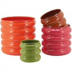 Series of 4 colorful lacquered metal pots | Orange, pink, brown and green for indoor plants