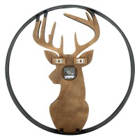 Horloge Murale en Pin et Métal Noir Motif Cerf | Grande Horloge Silencieuse Chalet & Design