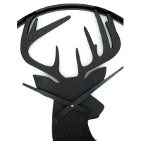Pine wall clock and black metal Cerf pattern | Large silent clock chalet & design