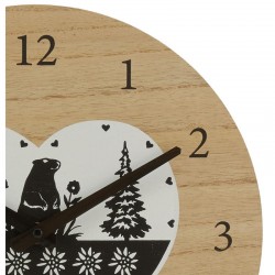 Väggklocka Mountain Chalet i trä och metall Ø 30 cm | Svartvitt hjärta motto dekor