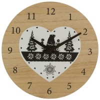 Vægklokke Mountain Chalet i træ og metal Ø 30 cm | Sort og hvid hjerte motto indretning