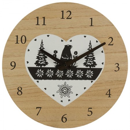Wall Clock Mountain Chalet puu ja metalli ø 30 cm Mustavalkoinen sydän Motton sisustus