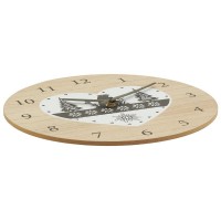 Vægklokke Mountain Chalet i træ og metal Ø 30 cm | Sort og hvid hjerte motto indretning