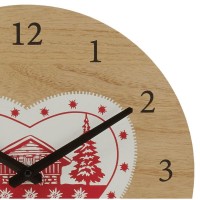 Wall Clock Heart Mountain Chalet Ø 30 cm | Tre Paulownia og Rød og Hvitt Metal | Rustikk deco koselig