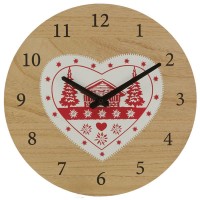 Wall Clock Heart Mountain Chalet Ø 30 cm | Tre Paulownia og Rød og Hvitt Metal | Rustikk deco koselig