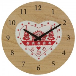 Wall Clock Heart Mountain Chalet Ø 30 cm | Tre Paulownia og Rød og Hvitt Metal | Rustikk deco koselig