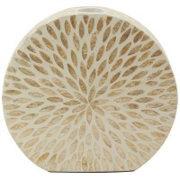 Jarrón de bambú redondo y madre de perla natural | Gran jarrón decorativo artesanal para flores secas Ø40 cm