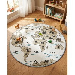 Runde Baumwolle Kinderkammerteppich Ø 120 cm | Großes pädagogisches und dekoratives Spiel Teppichwaschbar