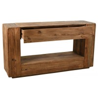 Consola de madera reciclada de pino con cajón grande — Muebles de entrada únicos para encanto auténtico y ecológico