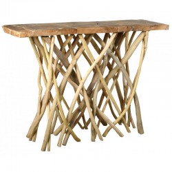 Hög solid teak träkonsol med pusselbricka och diagramgrenar