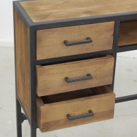 Consola de madera reciclada y estilo industrial de metal - Mesa auxiliar con 3 cajones y estantes para entrada y sala de estar