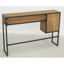 Consola de madera reciclada y estilo industrial de metal - Mesa auxiliar con 3 cajones y estantes para entrada y sala de estar