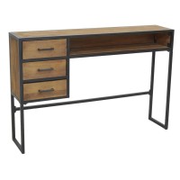 Consola de madera reciclada y estilo industrial de metal - Mesa auxiliar con 3 cajones y estantes para entrada y sala de estar