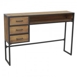 Consola de madera reciclada y estilo industrial de metal - Mesa auxiliar con 3 cajones y estantes para entrada y sala de estar
