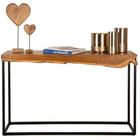 Rectangular Console Teak Wood and Metal Rustic Industrial Style – Unique Recycled Wooden Input Furniture