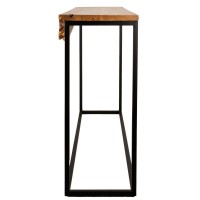 Console rectangulaire bois de teck et métal style industriel rustique – Meuble d'entrée unique en bois recyclé