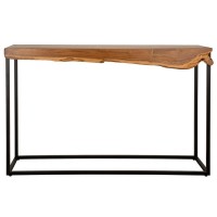 Console rectangulaire bois de teck et métal style industriel rustique – Meuble d'entrée unique en bois recyclé