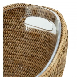 Natuurlijke rotan champagne emmer met verwijderbare container met transparante plexiglas - Elegantie en frisheid
