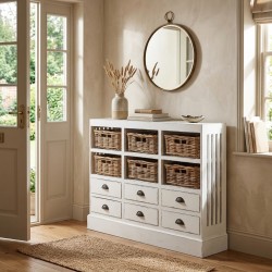 Antiek wit houten dressoir 12 laden | Entree-kast en console achterbankkast