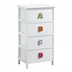 Commode enfant en bois blanc 4 tiroirs avec poignées lettres alphabet - Rangement ludique et design