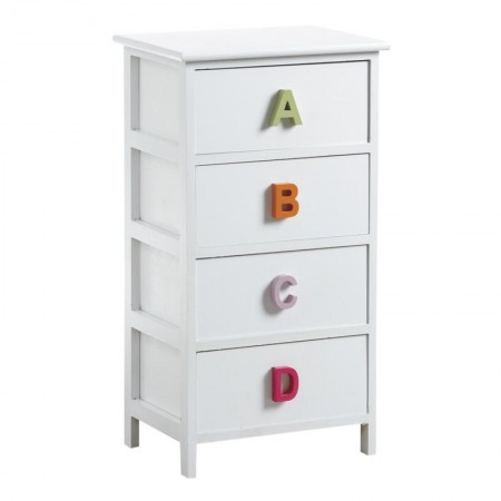 Kommode Kind in Weißholz 4 Schubladen mit Griffe Buchstaben Alphabet - Spielerische Lagerung und Design