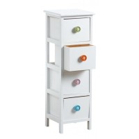 Dresser Child Lacquered Wood Hvit 4 Skuffer med håndtaksknapper - Oppbevaringsrom