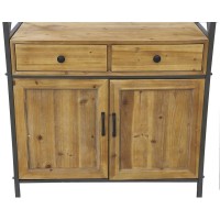 Étagère Style Industriel en Pin et Métal - 4 Niveaux, 2 Tiroirs, 2 Portes -Meuble de Rangement